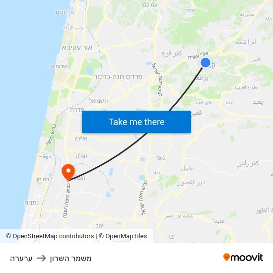 ערערה to משמר השרון map