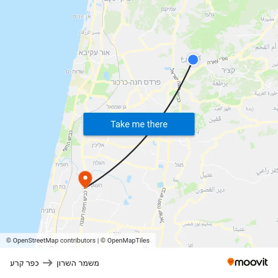 כפר קרע to משמר השרון map