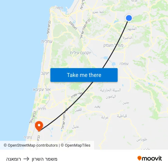 רומאנה to משמר השרון map