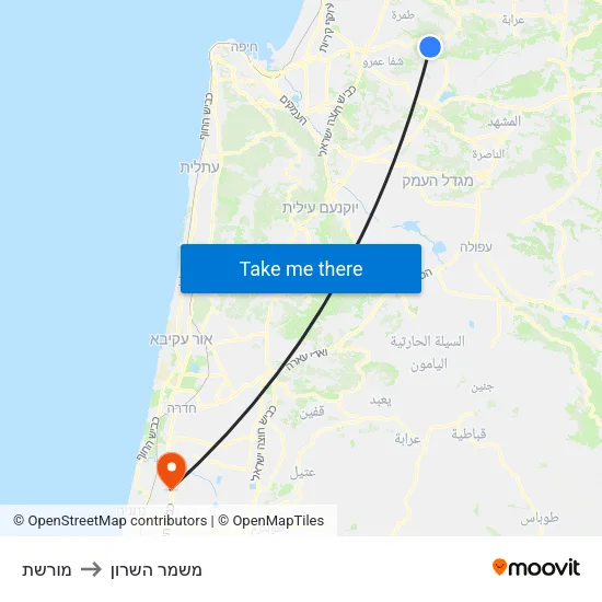 מורשת to משמר השרון map