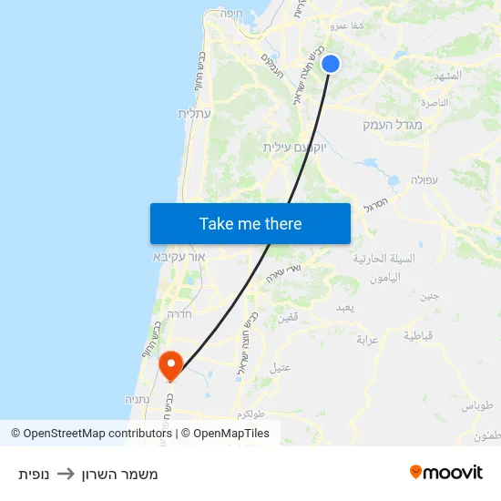 נופית to משמר השרון map