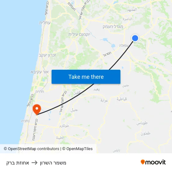 אחוזת ברק to משמר השרון map