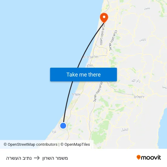 נתיב העשרה to משמר השרון map