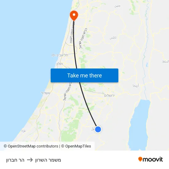 הר חברון to משמר השרון map