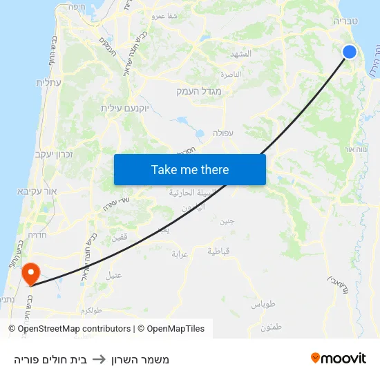 בית חולים פוריה to משמר השרון map