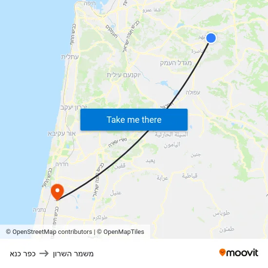 כפר כנא to משמר השרון map