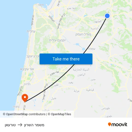 טורעאן to משמר השרון map