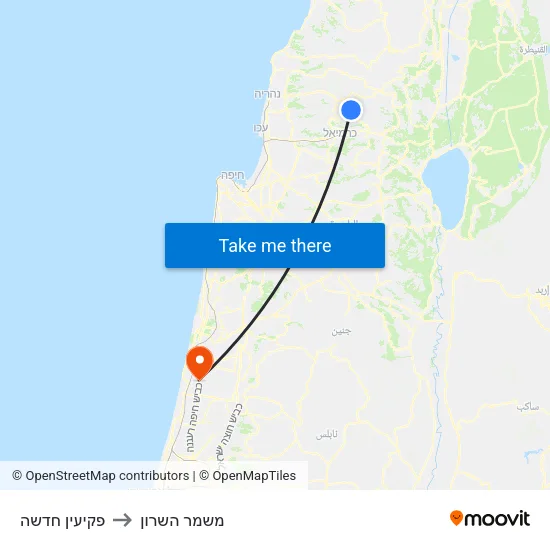 פקיעין חדשה to משמר השרון map