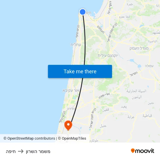 חיפה to משמר השרון map