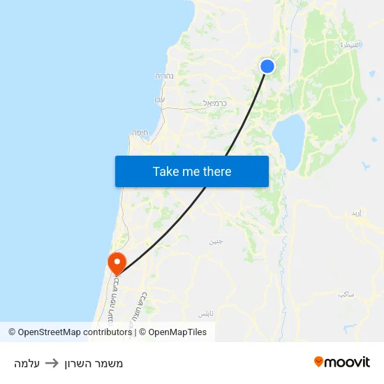 עלמה to משמר השרון map