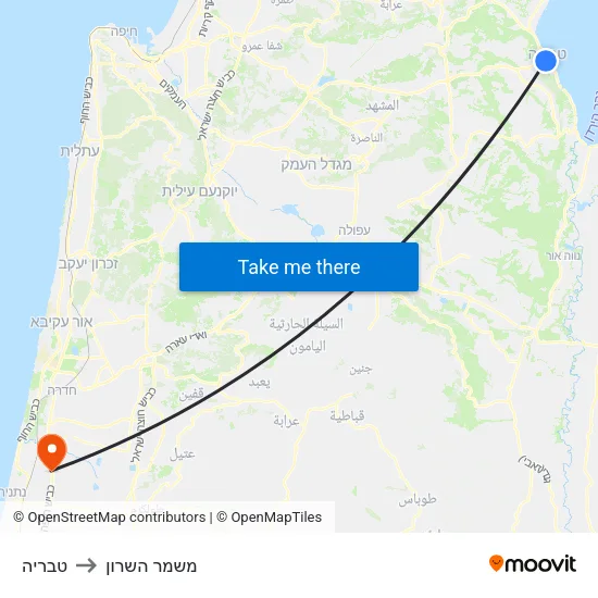 טבריה to משמר השרון map