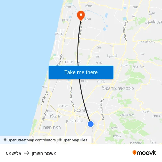 אלישמע to משמר השרון map