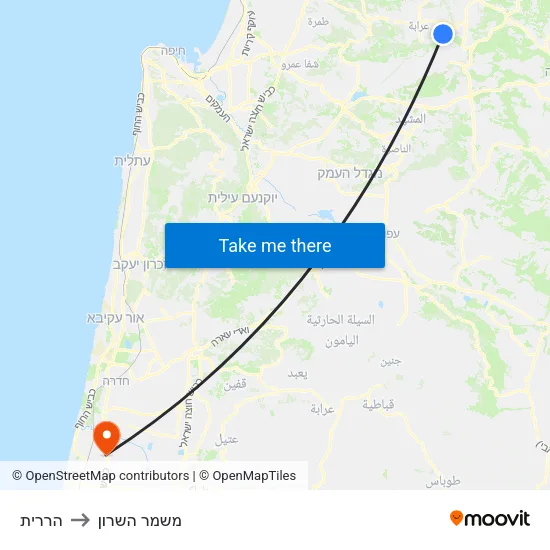 הררית to משמר השרון map