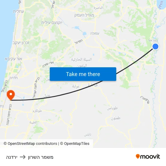 ירדנה to משמר השרון map