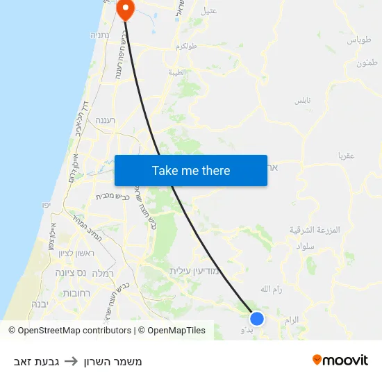 גבעת זאב to משמר השרון map