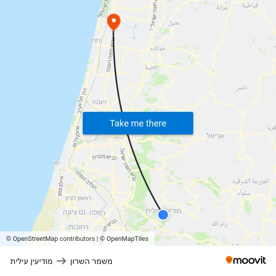 מודיעין עילית to משמר השרון map