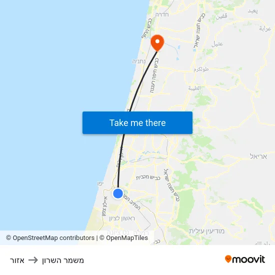 אזור to משמר השרון map