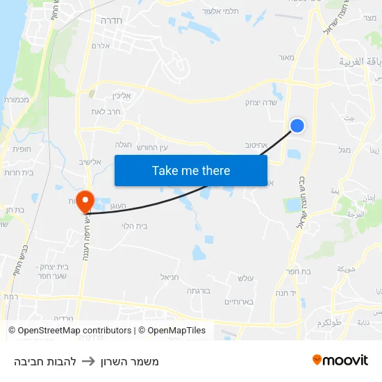 להבות חביבה to משמר השרון map