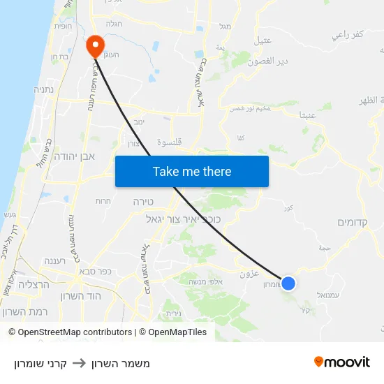 קרני שומרון to משמר השרון map
