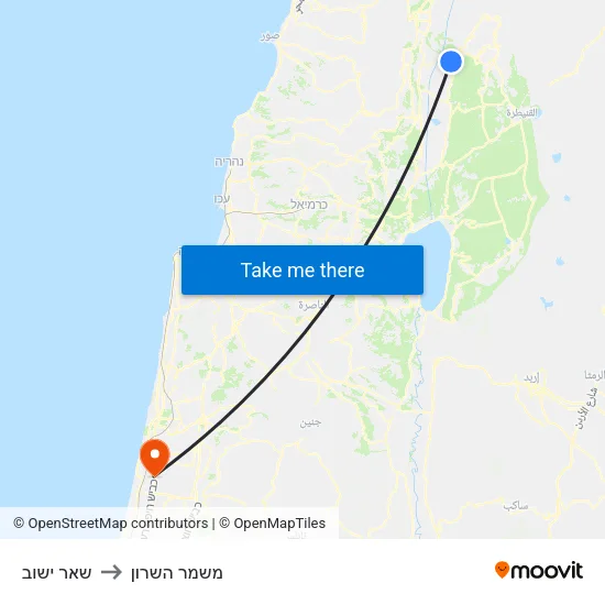 שאר ישוב to משמר השרון map