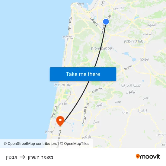 אבטין to משמר השרון map