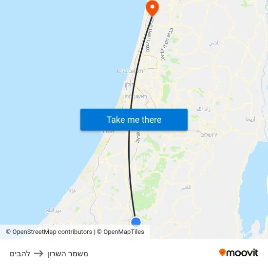 להבים to משמר השרון map