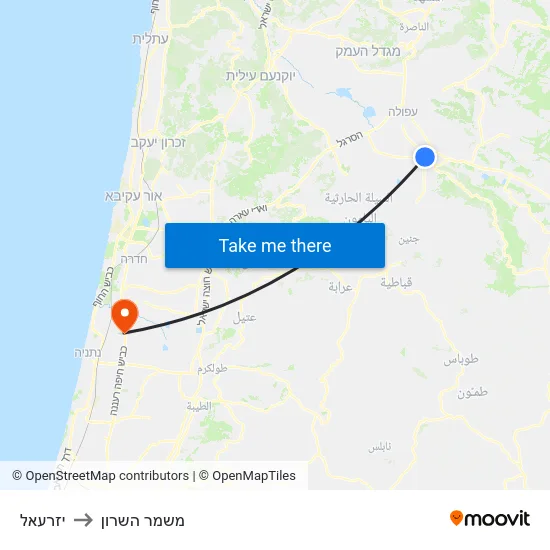יזרעאל to משמר השרון map