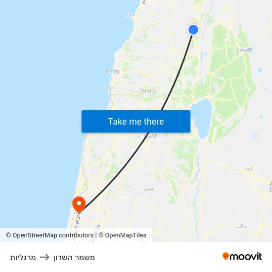 מרגליות to משמר השרון map