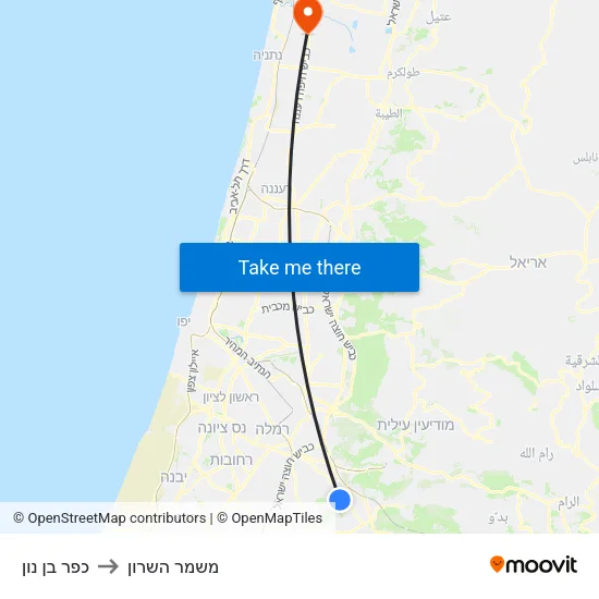כפר בן נון to משמר השרון map