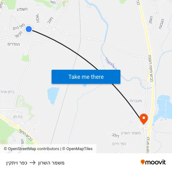 כפר ויתקין to משמר השרון map