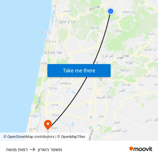 רמות מנשה to משמר השרון map