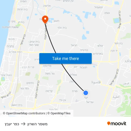 כפר יעבץ to משמר השרון map