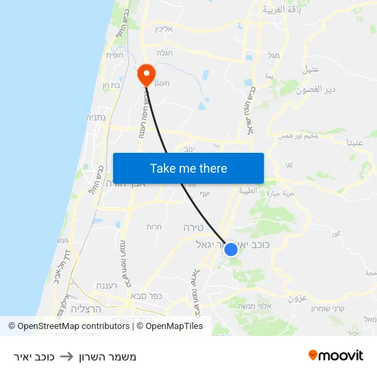 כוכב יאיר to משמר השרון map