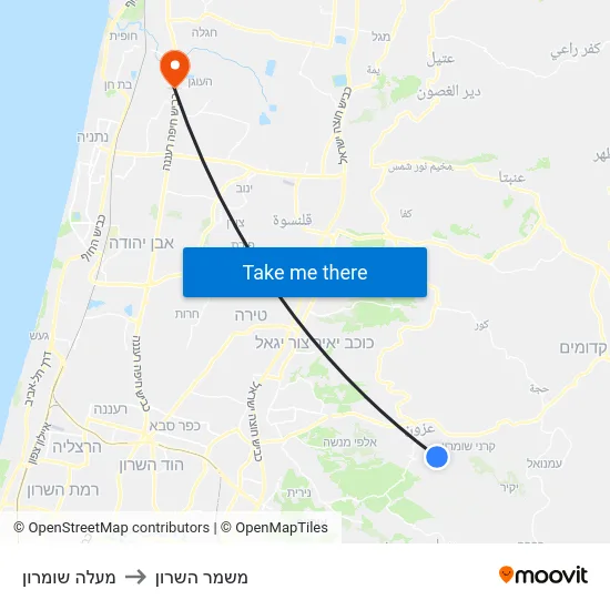 מעלה שומרון to משמר השרון map
