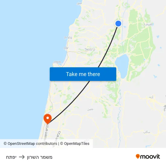 יפתח to משמר השרון map