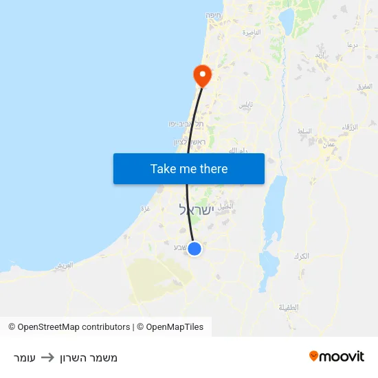 עומר to משמר השרון map