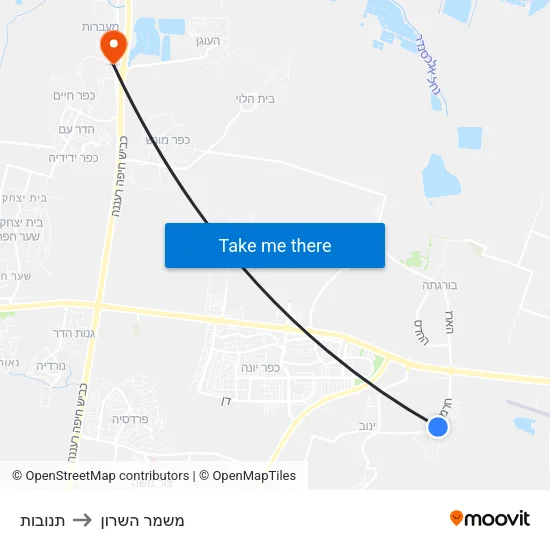 תנובות to משמר השרון map
