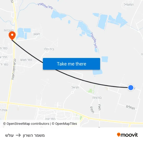 עולש to משמר השרון map