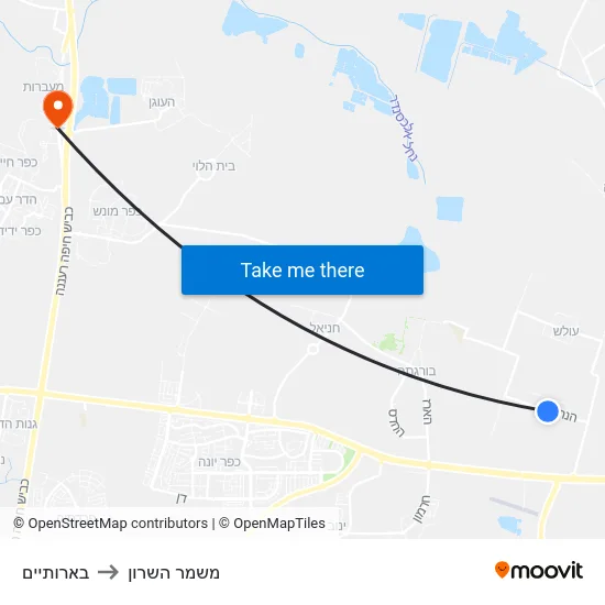 בארותיים to משמר השרון map