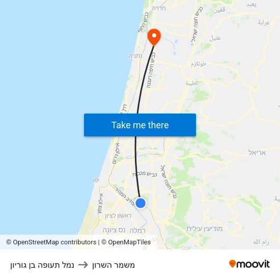 נמל תעופה בן גוריון to משמר השרון map