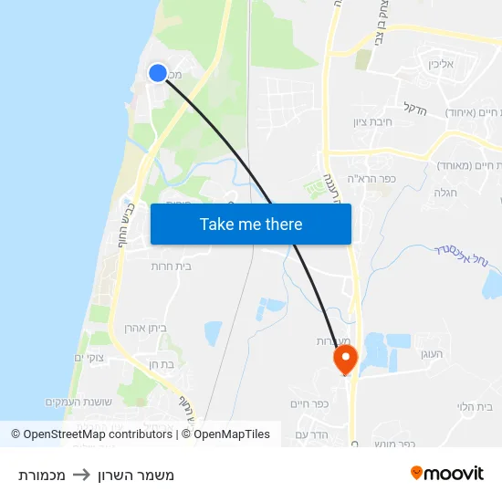 מכמורת to משמר השרון map