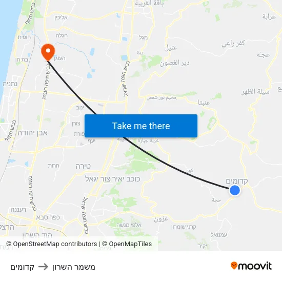 קדומים to משמר השרון map