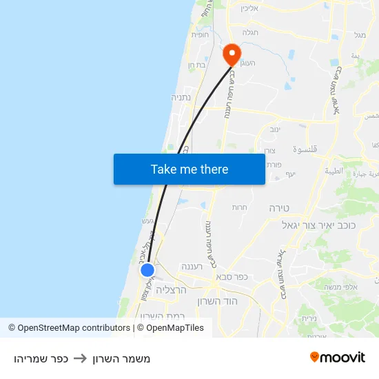 כפר שמריהו to משמר השרון map
