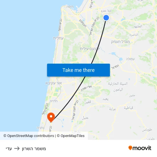 עדי to משמר השרון map
