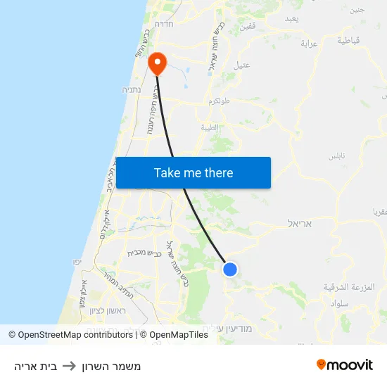 בית אריה to משמר השרון map