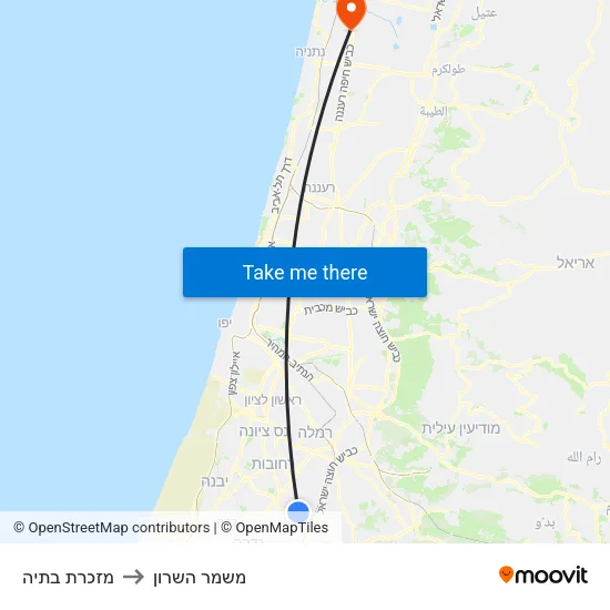 מזכרת בתיה to משמר השרון map