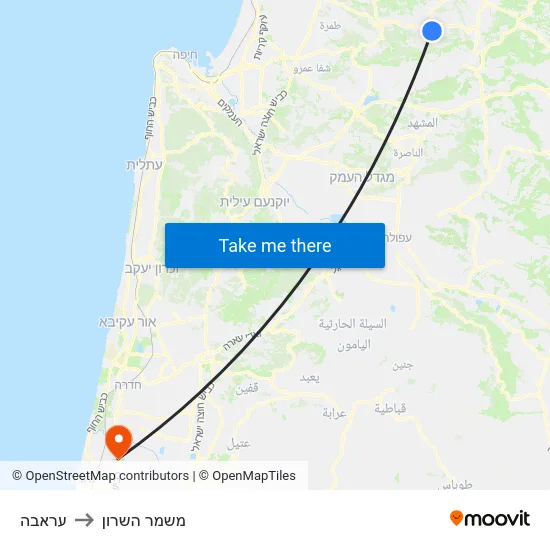 עראבה to משמר השרון map