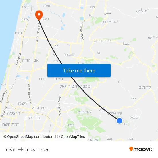 נופים to משמר השרון map