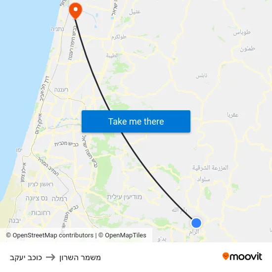 כוכב יעקב to משמר השרון map