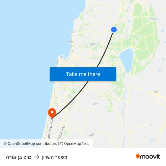 כרם בן זמרה to משמר השרון map